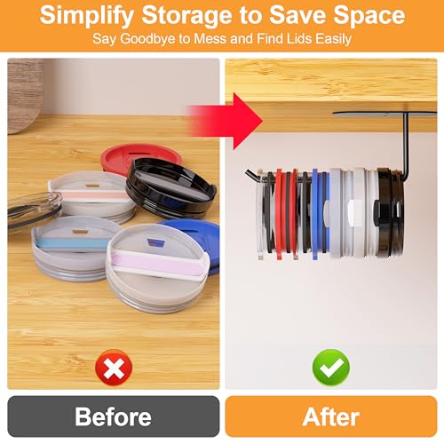 2 Pack Tumbler Lid Organizer, Space Saving Cup Lid Organizer for Yeti/Stanley/Simple Modern Tumbler Lids, Self-Adhesive or Drilling Tumbler Lid Hook for Kitchen Organizers and Storage - color: Black+Black