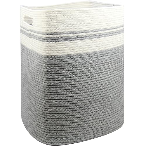 Casaphoria Woven Rope Laundry Hamper, Bin for Living Room, Storage Basket, Blanket Container, Dirty Clothes Hamper 16x13x22in - Light Gray - color: Light Gray