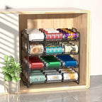 4 Tiers Stackable Can Rack Organizer, Wear-resistant Upgrade Beverage Food Can Dispenser Holder Holds up to 48 Cans for Kitchen Cabinet and Pantry (Black) - color: Black