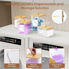 COAZEX 4 Pack Clear Laundry Pods Container & Dryer Sheet Holder, Plastic Square Laundry Room Organization and Storage Jars with Lids, Scoops & Labels for Detergent, Powder, Dryer Balls, Beads - color: B-2+1+1 Pack