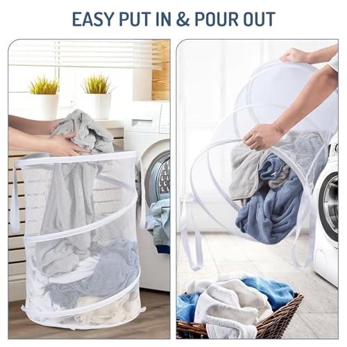 Seiritex Mesh Popup Laundry Hamper 115L Collapsible Laundry Basket Extra Large Capacity Foldable Clothing Storage Basket with Handles No Lid 26 H x 18 W x 18 L (White) - color: White-1