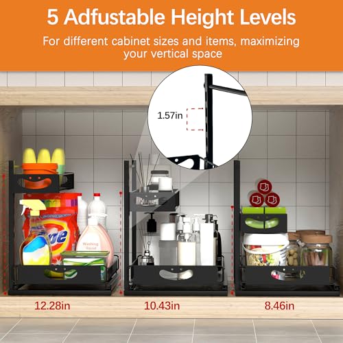 Under Sink Organizer with Pull-Out Drawers,Kitchen Sink Organizer,2 Tier Bathroom Organizers And Storage,Bathroom Accessories Set,Black 2 Pack - color: Black, size: A 2 Pack