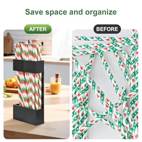 2 PACK Acrylic Straw Holder for Cabinet Doors, Reusable Straw Organizer with Ultra-Sticky Adhesive, Small Kitchen Accessories Container, Fits Both Short & Long Straws(Black) - color: Black