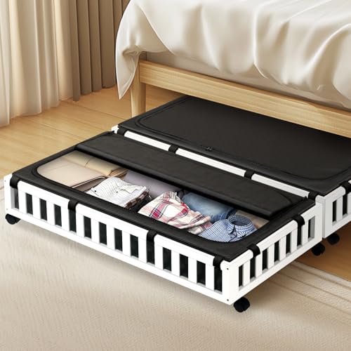 Gashell 2 Pack Bamboo Under Bed Storage with Wheels, 39”x20”x7.8” Lager Under Bed Storage Containers (White) - color: White