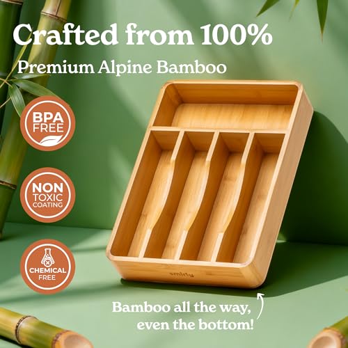 SMIRLY Silverware Drawer Organizer – Bamboo Kitchen Drawer Organizer, Adjustable Utensil Holder and Cutlery Tray, Drawer Dividers for Flatware and Kitchen Utensils - size: 5 Slot