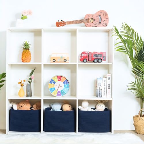 MINTWOOD Design 3-Pack Decorative Woven Storage Baskets for Shelves, Cube Bin Box for Organizing Books, Shoes, Dog Toys, Pantry Closet and Living Room Organizer, Navy Blue - color: Navy Blue