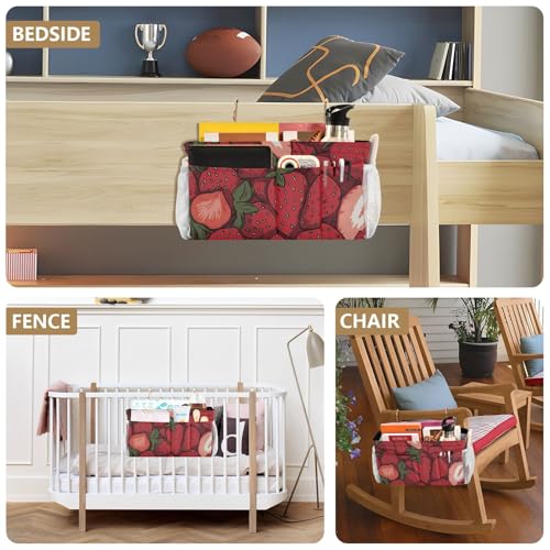 Bedside Caddy Hanging Bunk Bed Caddy Bed Organizer Hanging Pocket with 2 Hooks Bedside Storage Organizer Pocket Bag Holder Cartoon Red Strawberry - color: Cartoon Red Strawberry