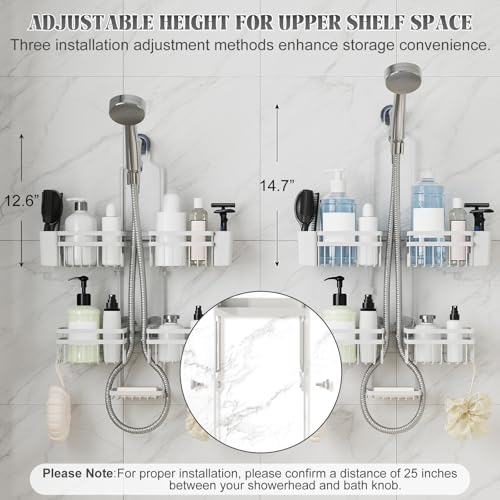 Shower Caddy Hanging for Bathroom Organizers and Storage - 3-Tier Adjustable Anti-Swing Shower Organizer Hanging with Heavy-Duty Suction Cups, Damage-Free Rustproof (White) - color: WHITE, size: width