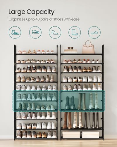 SONGMICS Shoe Rack, 10-Tier Shoe Shelf, Shoe Storage Organizer, 11 x 32.7 x 68 Inches, Metal Frame, Non-Woven Fabric Shelves, for Entryway, Bedroom, Black ULSH110BH01 - color: Black, size: 11"D x 32.7"W