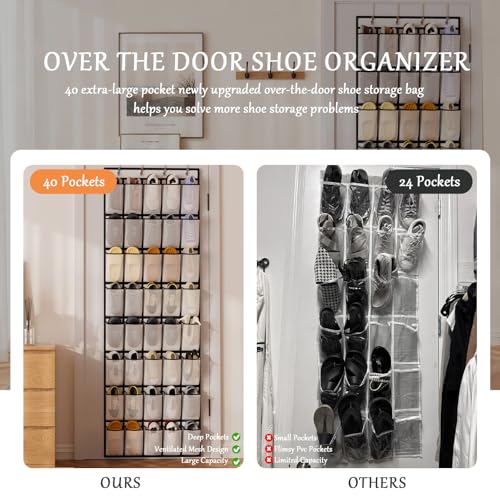 homyfort Over the Door Shoe Organizer, 40 Large Breathable Mesh Pocket,Space Saving Hanging Shoe Rack,Shoe Storage Holder for Entryway Bedroom Closet - color: Oxford-like White, size: 1 Pack 40 Pockets