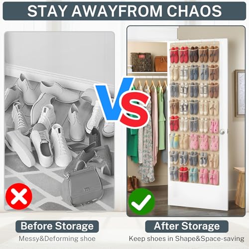 40-Pocket Over the Door Shoe Organizer - Large Mesh Pocket Hanging Shoe Organizer,Behind the Door Shoes Storage Holder Hanger - color: Beige