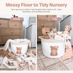 Pink Teddy Bear Storage Basket for Baby Girl Nursery – 15"x11" Cotton Rope Bin with Embroidered Bear Patch – Toy Organizer, Baby Laundry Hamper, Blanket & Diaper Holder – Foldable & Washable - color: Girl Teddy