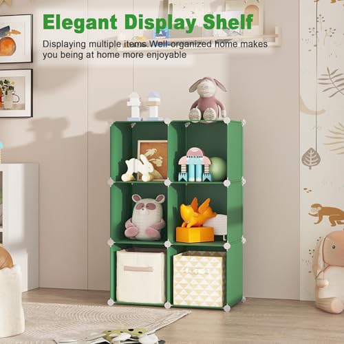 C&AHOME 6-Cube Storage Organizer, Stackable Storage Cubes Shelves, Portable Bookshelf, Plastic Clothing Storage Closet Organizer, DIY Modular Shelving Units for Wardrobe, Home, Green - color: Green