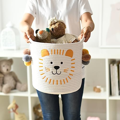 INough Toy Storage Baskets Cute Laundry Basket with Handles Dog Toy Storage Basket Durable Large Cotton Rope Storage Bins Home Organizer Solution for Office, Bedroom, Closet, Toys & Laundry (Lion) - color: Lion, size: Medium