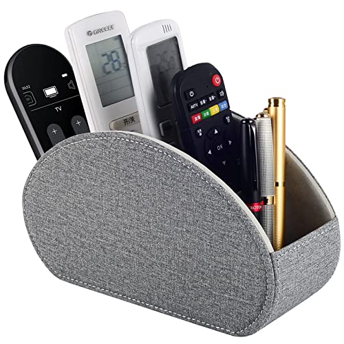 Tv Remote Holder Tray with 5 Compartments,PU Leather Remote Control Holder/Caddy Nightstand Decoration,Placed Media Remote Storage Box/Glasses/Makeup Brush/Office Products/Desktop Organizer (Grey） - color: Grey
