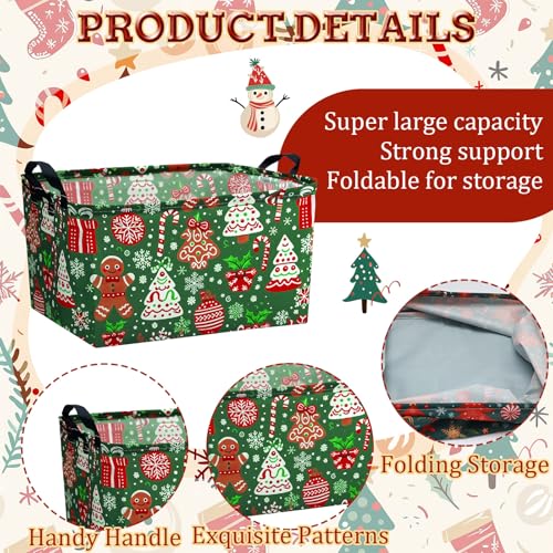 4 Pack Christmas Storage Bin Collapsible Large Christmas Storage Baskets for Gifts Xmas Tree Canvas Laundry Basket Foldable Box with Handle for Office Home Bedroom Clothes Toys Holiday Decor - style: Retro