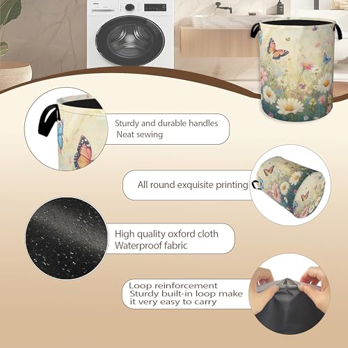 Spring Flowers Laundry Hamper,Watercolor Garden Wildflower Butterfly Collapsible Laundry Baskets,Waterproof Oxford Cloth Laundry Room Organization for Bedroom,Bathroom,Nursery,16x20 Inch - color: Spring Flowers