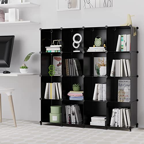 HOMIDEC Closet Organizers and Storage, 16 Cube Storage Organizer, Closet Organizer Bookshelf Cubes Shelves for Clothes, Bedroom, Kids Room, Bathroom, Wardrobe, Garment Racks, Black - color: Black, size: X-Large