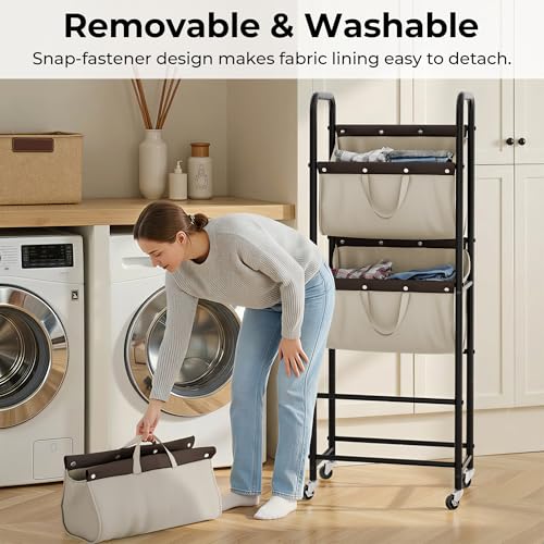 GRANNY SAYS 3 Tier Laundry Sorter, Laundry Basket with Wheels, Laundry Room Organization and Storage, 3 Section Rolling Laundry Cart for Dorm, Bathroom, Bedroom, Closet, Light Khaki - color: Light Khaki