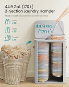 SONGMICS Laundry Basket, 44.9 Gal. Laundry Hamper, 2 Compartments, Easy Assembly, with Lid and Handles, Removable Inner Bags, 22 x 15.7 x 29.5 Inches, Dove Gray ULCB813G01 - color: Dove Gray, size: 170 L (2-Section)