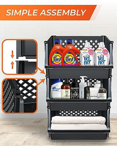 TidyFriend 3 Pk XLarge Stackable Storage Bins Open Front for Pantry Organizers and Storage, Pantry Storage for Food, Kitchen and Home Organization, Plastic Storage Bins, Dorm Room Essentials (Black) - color: Black, size: 3 Pack - Xlarge