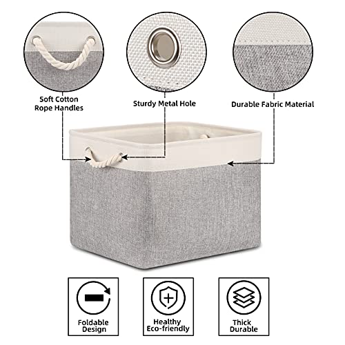 Bidtakay Storage Baskets for Organizing Large Storage Bins for Shelves 2 Pack 16x12 in Fabric Baskets for Blanket Nursery Toy Storage Collapsible Organizer Bins Closet Organizers Storage-Grey&White - color: White&Grey, size: 2 Pack-L-16x11.8x11.8 In
