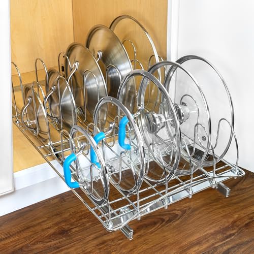 LYNK PROFESSIONAL® Pull Out Pot and Pan Lid Organizer Inside Cabinet - Lifetime Ltd. Warranty – Cookie Sheet Organizer for Cabinet – Slide Out Baking Sheet Organizer - 14W x 21D, Extra-Large, Chrome - size: 14W x 21D x 9H inches