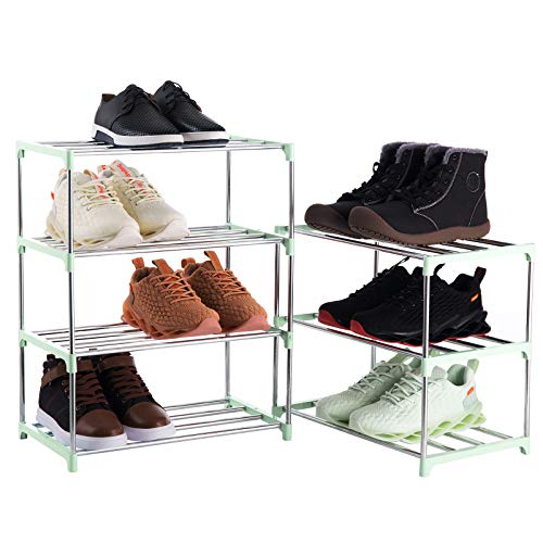 3-Tier Stackable Small Shoe Rack, Lightweight Shoe Shelf Storage Organizer for Entryway, Hallway and Closet(Green) - color: Green, size: 3-Tier