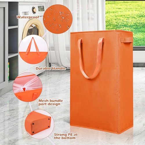 Odonata Slim Laundry Hamper Handles Collapsible Laundry Basket Thin Dirty Clothes Basket Narrow Laundry Bag Foldable Dirty Hamper 45L (Orange) - color: Orange