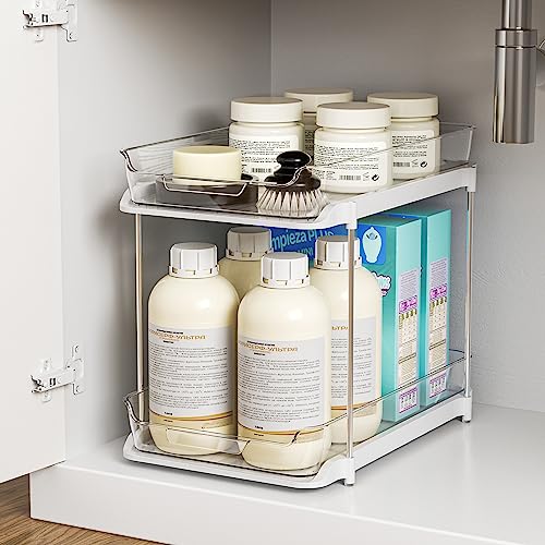 Delamu 2-Tier Bathroom Under Sink Organizers and Storage, Pull Out Cabinet Drawers with Anti-Slip Design, Multi-Purpose Storage for Kitchen, Pantry, Bathroom & Home Organization, Snowy, 1 Pack - color: Snowy