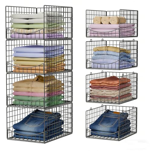 JKsmart 4-Tier Stackable Closet Organizer，Extra Large Clothing Cupboard Organizer System Clothes Storage Shelf- Closet Wardrobe Storage Bins for Jeans, Pants, Sweaters,Purse,t-Shirt Organization - color: Black, size: 4-Tier 15.9''W*12''D*35.4''H