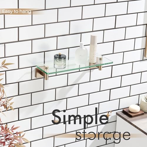 KOKOSIRI Wall Shelves Bathroom Hardware Glass Floating Shelf 16-Inch for Bedroom, Living Room, Kitchen, Hanging Rack Champagne Bronze B1105CPG-L16 - color: Champagne Bronze, size: 16-Inch