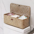 Whitewash Seagrass Tank Basket with Lid Woven Toilet Roll Storage Basket with Sections Rectangular for Organize Snack Toys (Large Compartment 16.5inch L x 5.5inch W x 5.5inch H) - color: Whitewash