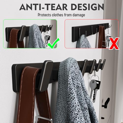 Coat Hook Wall Rack Hanger - Black Coat Rack with 6 Hooks Wall Hooks for Hanging Hat Key Bag Towel Wall Mount Coat Holder - color: Black, size: Rectangle 6 Hooks 1 Pack