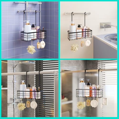 HapiRm Hanging Shower Caddy Organizer - No Drilling Shower Organizer with Hooks, Rustproof & Waterproof 304 Stainless Steel Bathroom Shelves - Black (1 Basket) - color: Black- 1 Basket