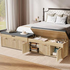 Shoe Bench with Storage - Lift Top Entryway Bench with Hidden Storage, Shoe Rack with Adjustable Shelves and Cushioned Seat, Wooden End of Bed Bench for Bedroom, Living Room and Hallway,Nature