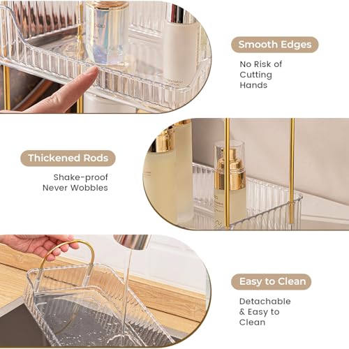 Aveniee Bathroom Counter Organizer, 3 Tier Perfume Skin Care Countertop Storage Shelf, Vanity Makeup Tray for Cosmetic Skincare Lotion,Clear - color: Pearl White, size: 3 Tier