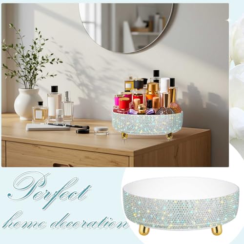 Honeydak White Bling Perfume Makeup Organizer Bling Mother's Day Nurses Day Gifts for Women Bathroom Organizers and Storage 360 Rotating Makeup Organizer for Countertop(Resin Stone) - size: Rhinestone