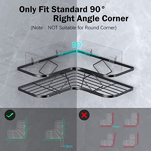 Shower Caddy, 2 Pack Corner Organizer Shelf, Rustproof Wall Mount Shower Storage Rack, No Drilling, 40 lbs Capacity (Glossy Black) - color: Glossy Black