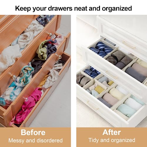 Fordonral Drawer Organizer Clothes, Foldable Fabric Dresser Organizer Closet Organizers and Storage Box for Underwear,Folded Clothes,Baby Clothing,Socks,Bra,Towels,Ties(6M+6S,Beige) - color: Beige, size: 6M+6S