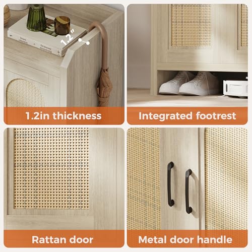 Mericonia Shoe Cabinet Storage for Entryway, Rattan Storage Cabinet, Wooden Shoe Rack with Doors, Farmhouse Boho Wood Shoe Organizer Cabinet for Hallway (Oak) - color: Oak, size: 5-tier