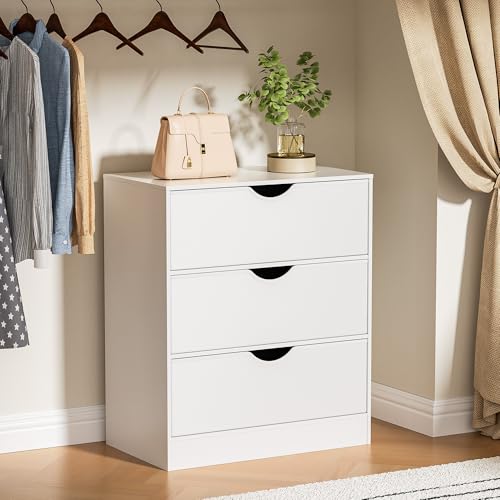 Housoul 3 Drawers for Bedroom Drawer, with Wood Frame, Small Chest of Drawers for Living Room, Hallway, White - color: White, size: 15.6"D x 27"W x 32"H (3 Drawers)