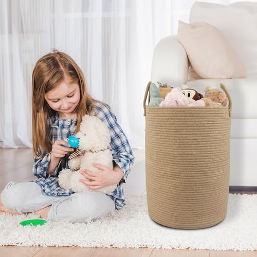XUANGUO Cotton Rope Laundry Basket Hamper for Clothes Woven Storage Basket for Living Room Bedroom Boho Tall Rope Baskets for Blanket Toys Pillow Towels Baby Nursery Hamper Bin Large jute - color: jute, size: Large