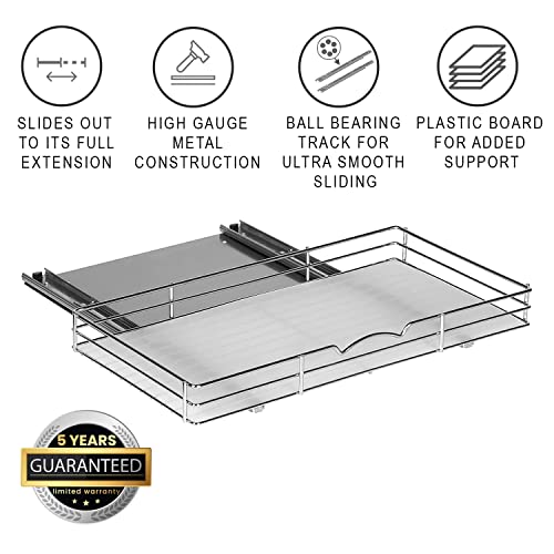 Pull-Out Cabinet Spice Rack Organizer - Slim Slide-Out Storage for Spices, Bottles & Jars, Premium Heavy-Duty Steel, Easy Install for Narrow Kitchen Cabinets - 20 ⅜ W x 10 ½ D x 2 ¾ H, Chrome - size: 20 Inch - Single