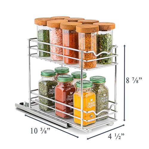 Pull Out Cabinet Organizer for Spices, Cans - Heavy Duty with Lifetime Limited Warranty- Pull Out Spice Rack- Cabinet Pull Out Shelf for Cans,Dishes, Etc, 4-1/2"W x 10-3/8"D x 8-7/8H, Chrome - size: 4.5 Inch - Double