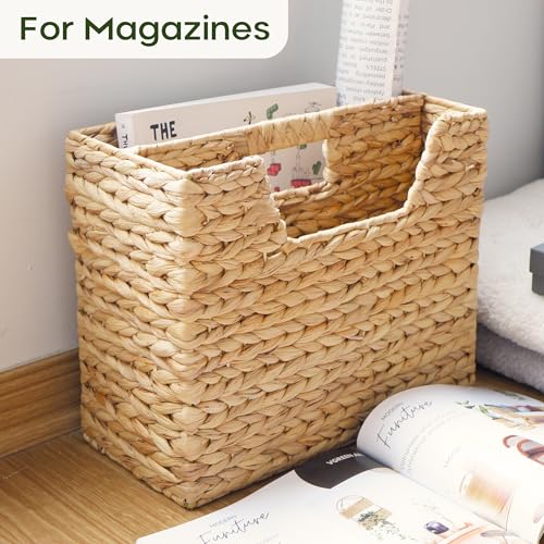 CHI AN HOME Wicker Magazine Basket, Handwoven Water Hyacinth Storage Bin & Organizer for Files, Books, Newspapers, Documents, Decorative Storage Bin with Handle for Office, Living Room, Dorm, Bathroom
