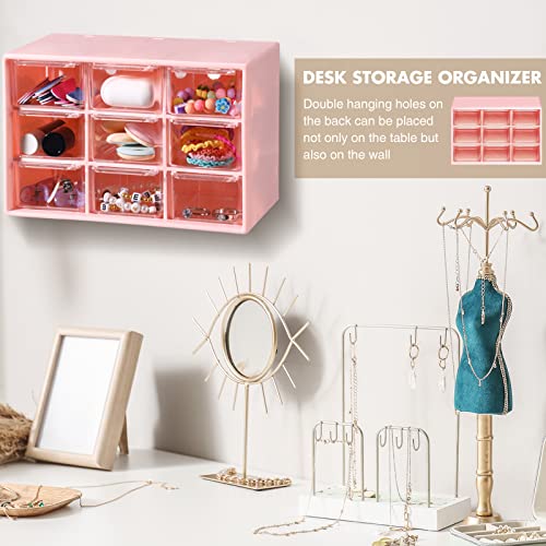 Amyhill 6 Pcs Mini Drawer Organizer Small Organizer with 9 Drawers Plastic Desktop Craft Storage Box for Office Home Room Jewelry Cosmetics Collection(Pink) - color: Pink