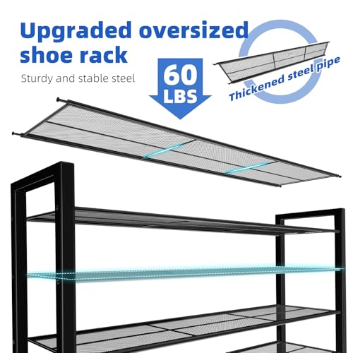 Simple Trending 12 Tier Shoe Rack Holds 60 Pairs, Sturdy Tall Shoe Organizer, Heavy Duty Large Metal Stackable Shoe Shelf for Entryway, Closet, Bedroom, Black - color: Black, size: 12 Tiers