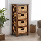 eHemco 4 Tier X-Side End Storage Cabinet with 4 Wicker Baskets, Walnut - color: Walnut, size: 14"D x 14"W x 32.1"H (4 Drawers)
