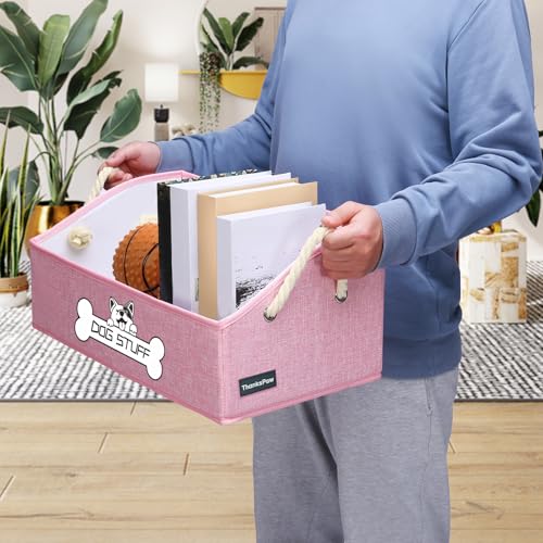 Collapsible Fabric Dog Toy Box and Storage Bin With Handle - Trapezoid Basket Chest Organizer for Pet Toys, Blankets and Accessories, Pink - color: Pink